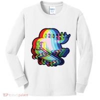 Ghost Trippy Vaporwave Halloween Techno Rave Edm Music Party Kids Long Sleeve Shirt thumb 0