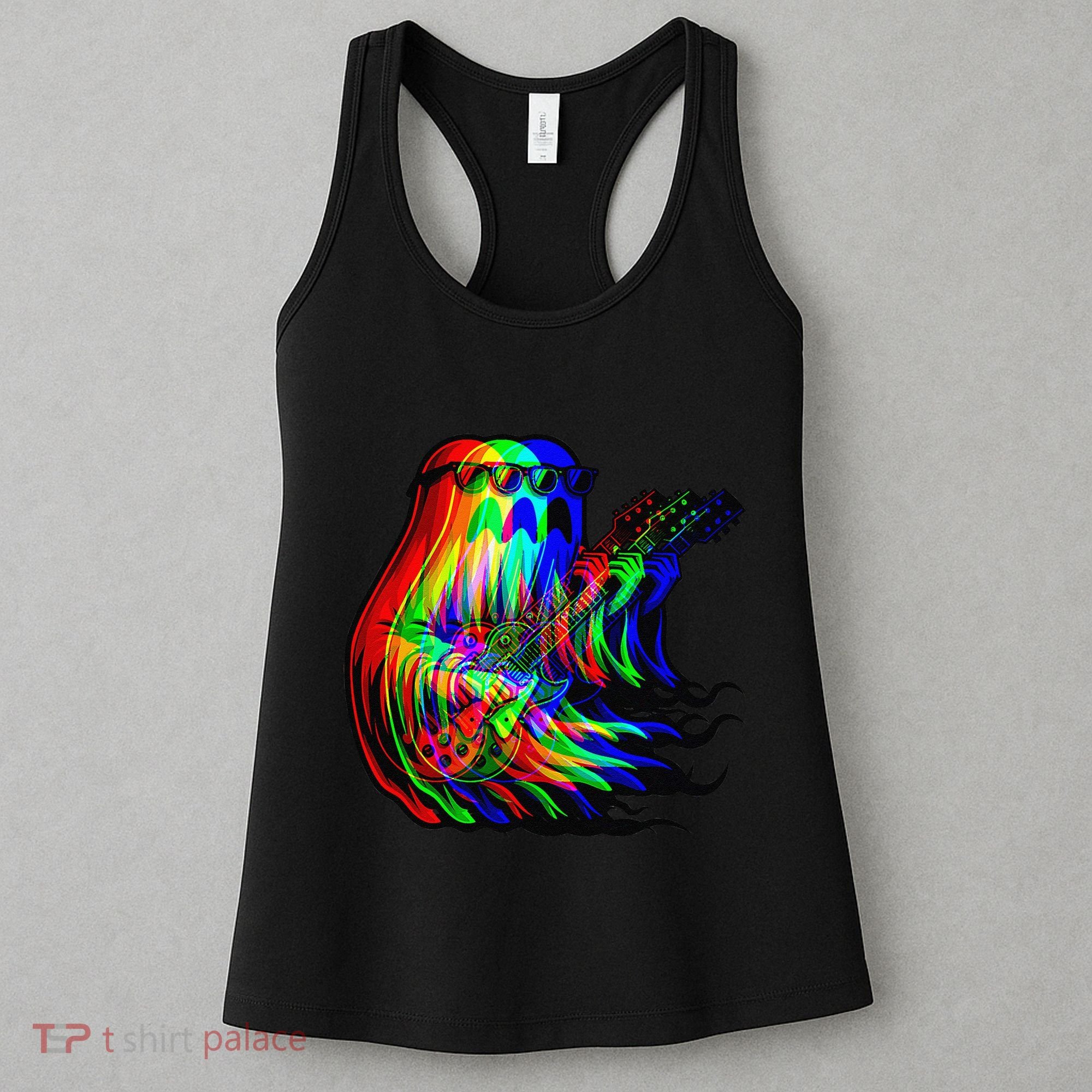 Ghost Trippy Vaporwave Electric Guitar Halloween Rock Music Women's Tank Top