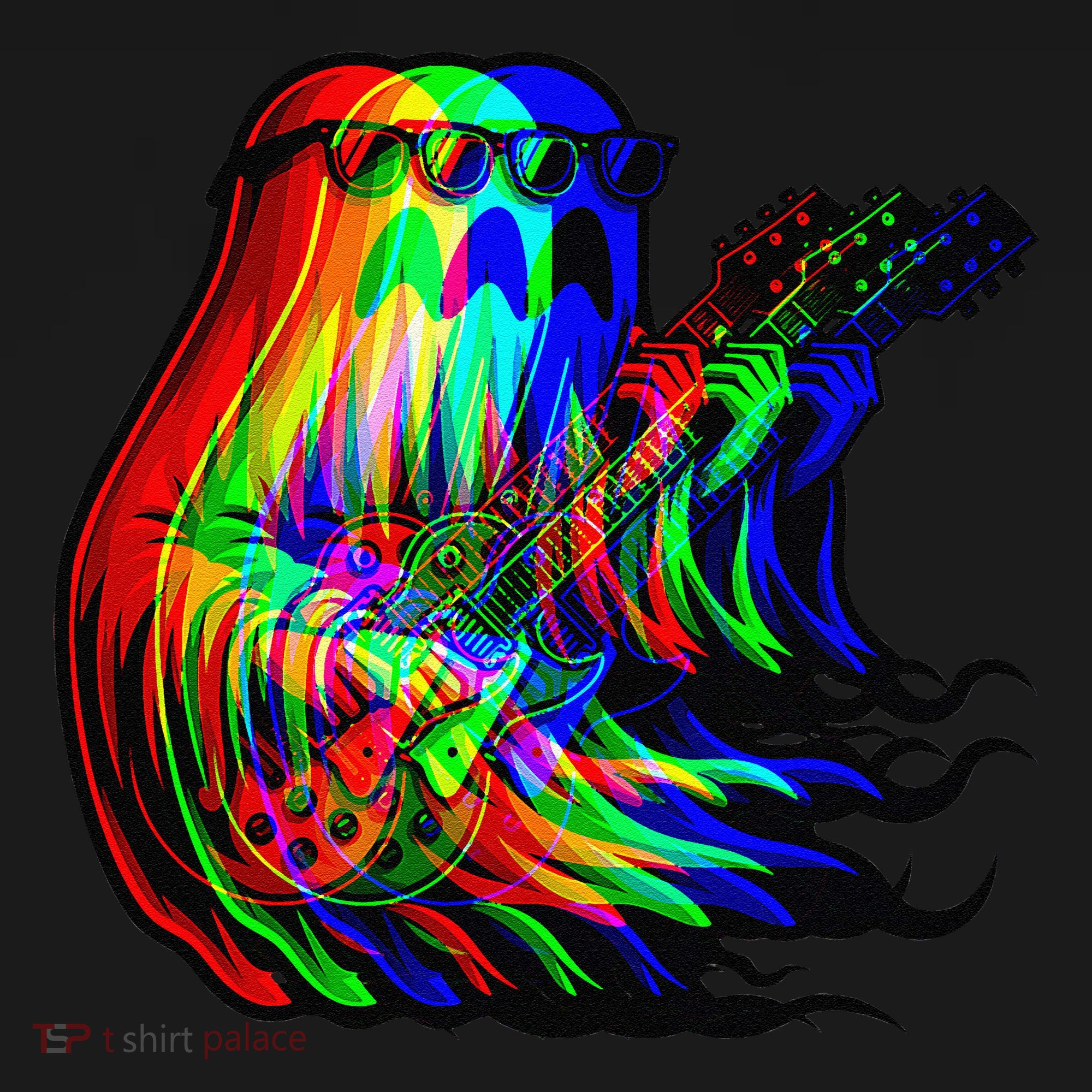 Ghost Trippy Vaporwave Electric Guitar Halloween Rock Music Women's Tank Top