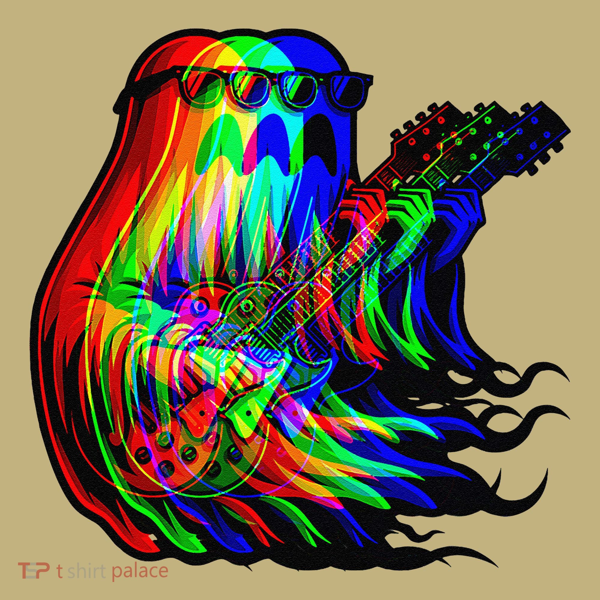 Ghost Trippy Vaporwave Electric Guitar Halloween Rock Music Sweatshirt