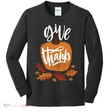 Give Thanks Vintage Fall Thanksgiving Kids Long Sleeve Shirt