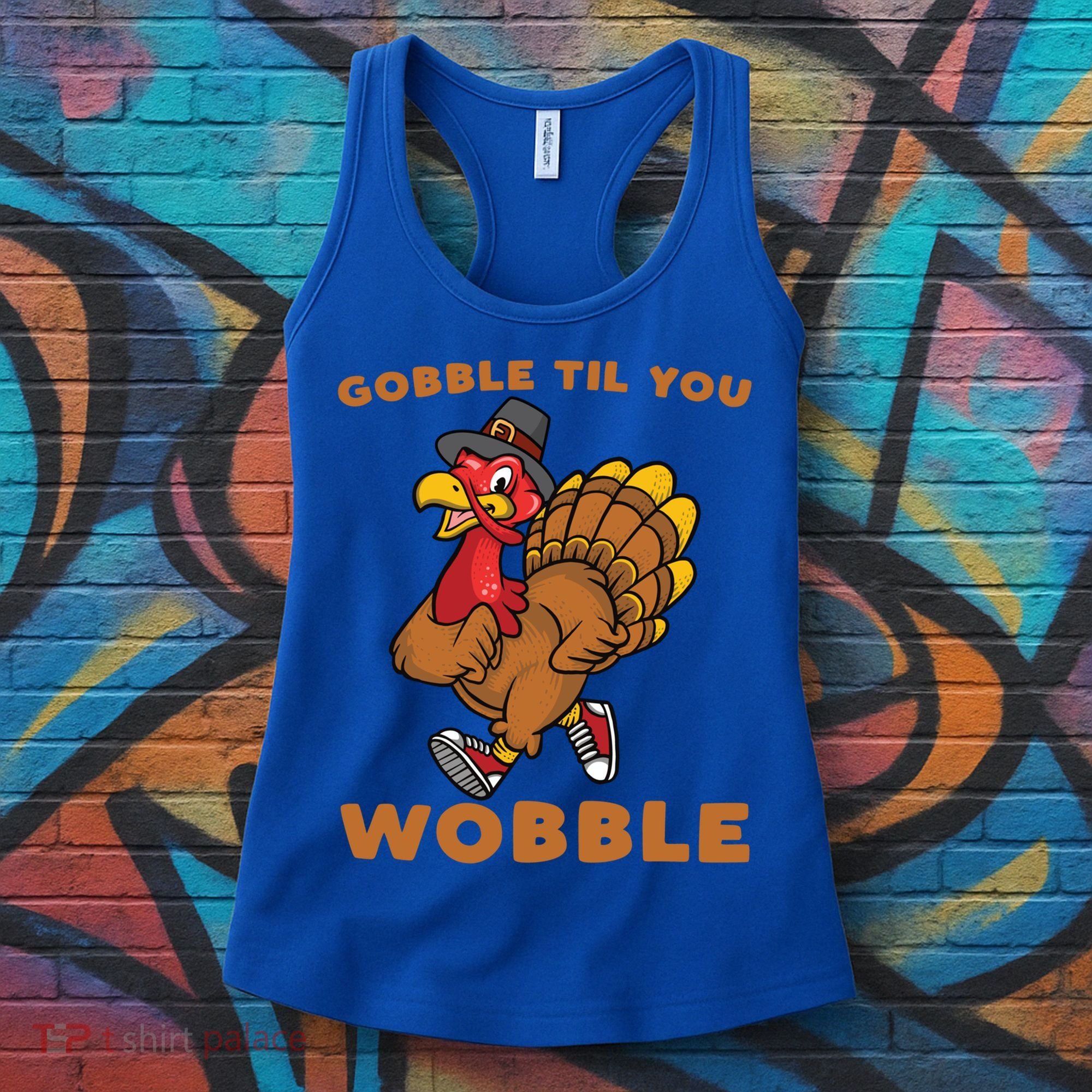 Gobble Til You Wobble Turkey Trot Thanksgiving Run Cute Funny Gift Women's Tank Top