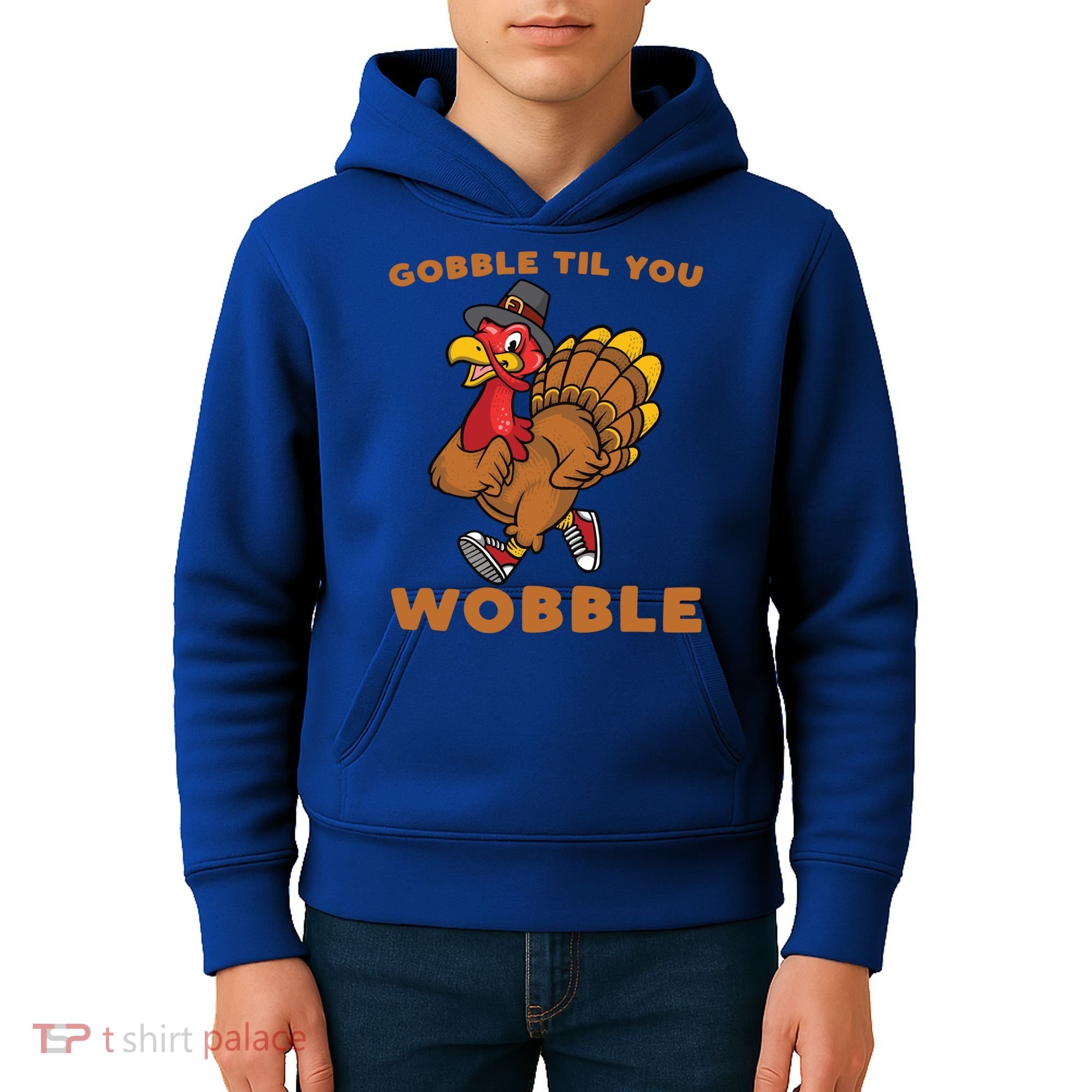 Gobble Til You Wobble Turkey Trot Thanksgiving Run Cute Funny Gift Kids Hoodie