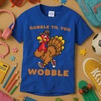 Gobble Til You Wobble Turkey Trot Thanksgiving Run Cute Funny Gift Kids T-Shirt thumb 3