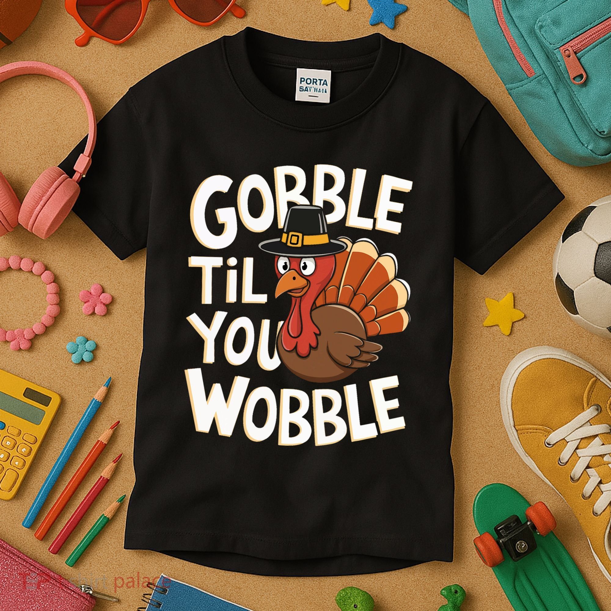 Gobble Til You Wobble Gobble Gobble Thanksgiving Day Kids T-Shirt