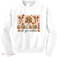 Gobble Till You Wobble Cute Funny Thanksigivng Kids Sweatshirt thumb 0