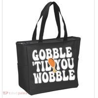 Gobble Til You Wobble Funny Thanksgiving Tote Bag thumb 2