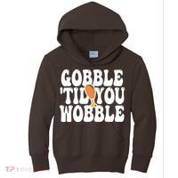 Gobble Til You Wobble Funny Thanksgiving Kids Hoodie thumb 0