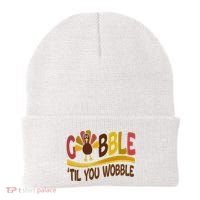 Gobble Til You Wobble Thanksgiving Funny Beanie thumb 0