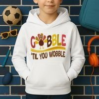Gobble Til You Wobble Thanksgiving Funny Kids Hoodie thumb 2
