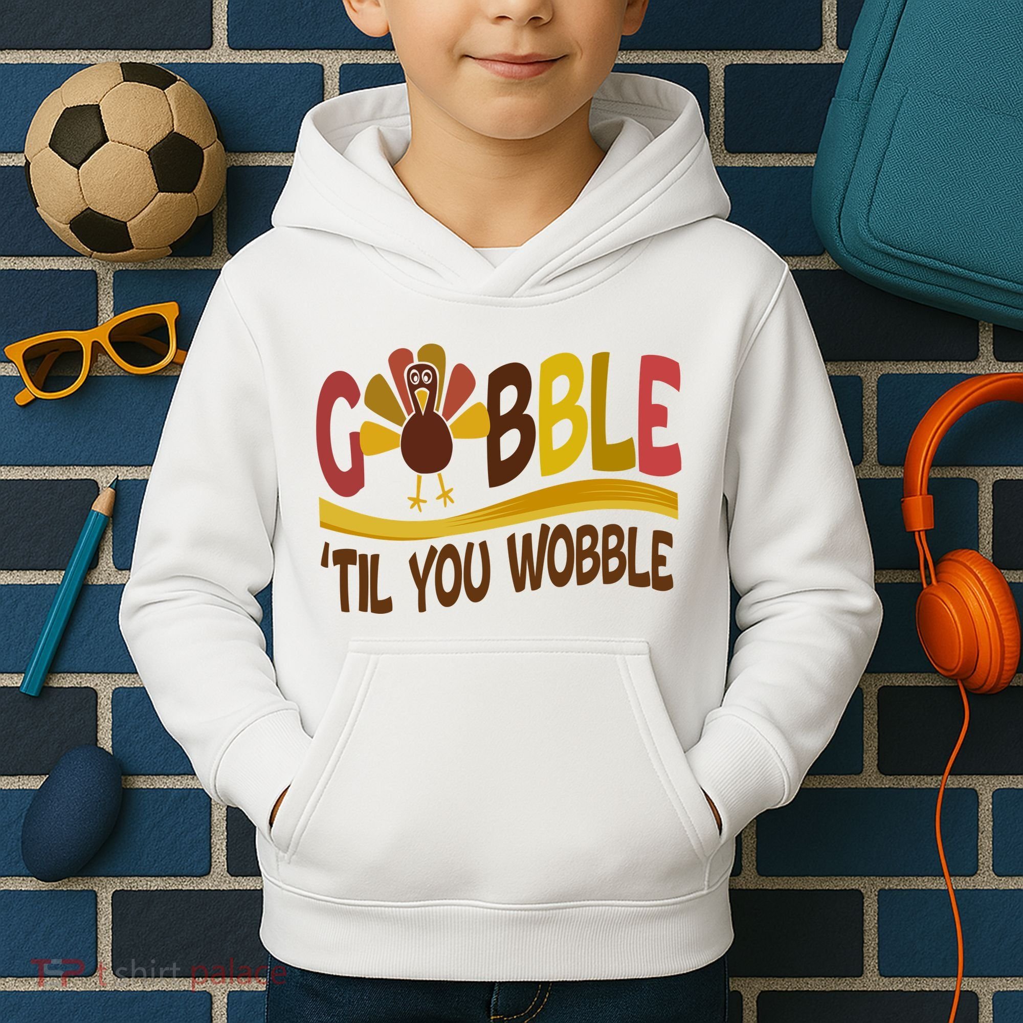 Gobble Til You Wobble Thanksgiving Funny Kids Hoodie