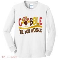 Gobble Til You Wobble Thanksgiving Funny Kids Long Sleeve Shirt thumb 0