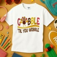 Gobble Til You Wobble Thanksgiving Funny Kids T-Shirt thumb 3