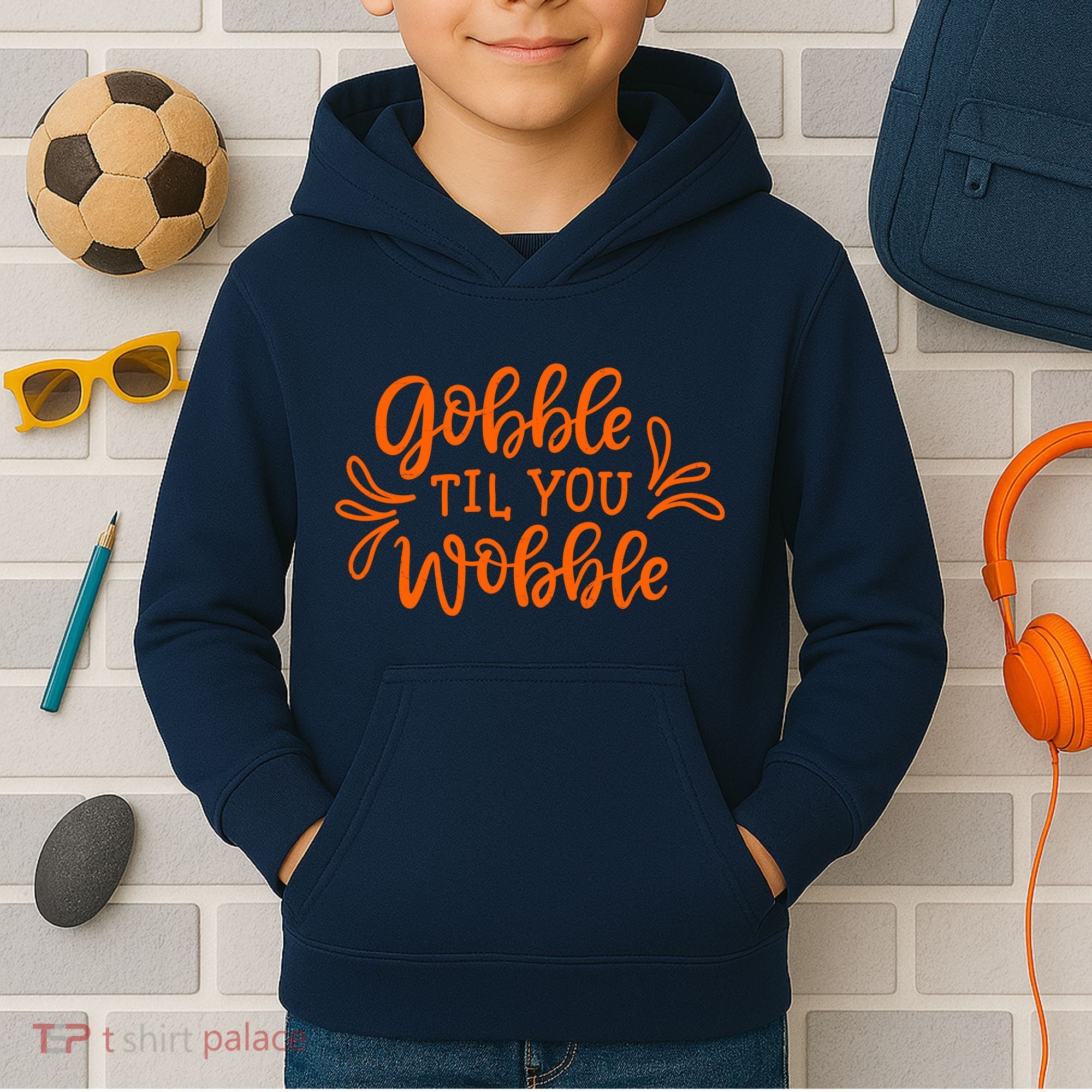 Gobble Til You Wobble Thanksgiving Funny Kids Hoodie