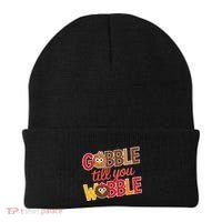 Gobble Till You Wobble Cartoon Turkey Funny Thanksgiving Beanie thumb 0