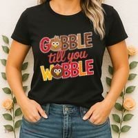 Gobble Till You Wobble Cartoon Turkey Funny Thanksgiving Women's T-Shirt thumb 2