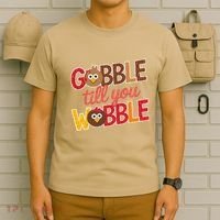 Gobble Till You Wobble Cartoon Turkey Funny Thanksgiving T-Shirt thumb 6