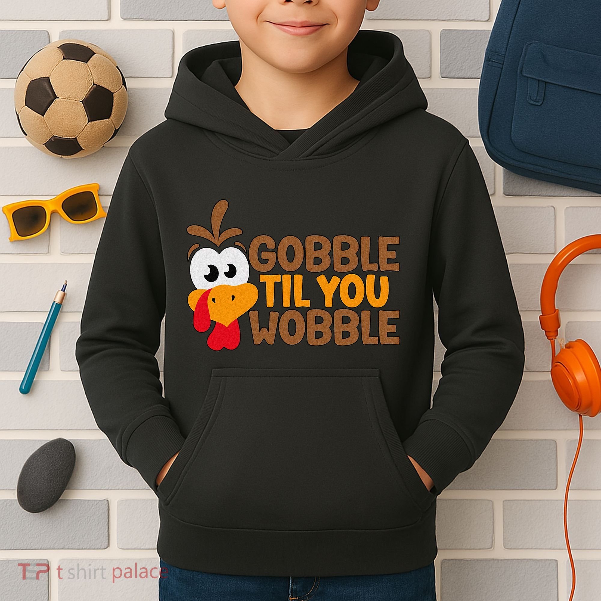 Gobble Til You Wobble Baby Outfit Thanksgiving Kids Hoodie