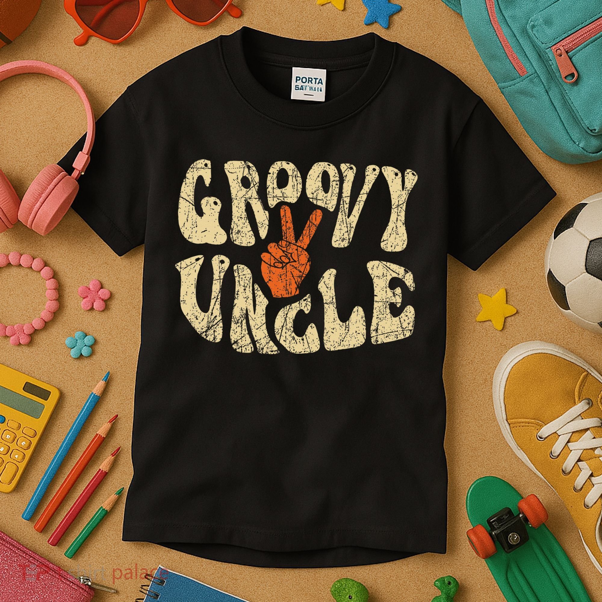 Groovy Uncle 70s Aesthetic Nostalgia 1970's Retro Uncle Kids T-Shirt