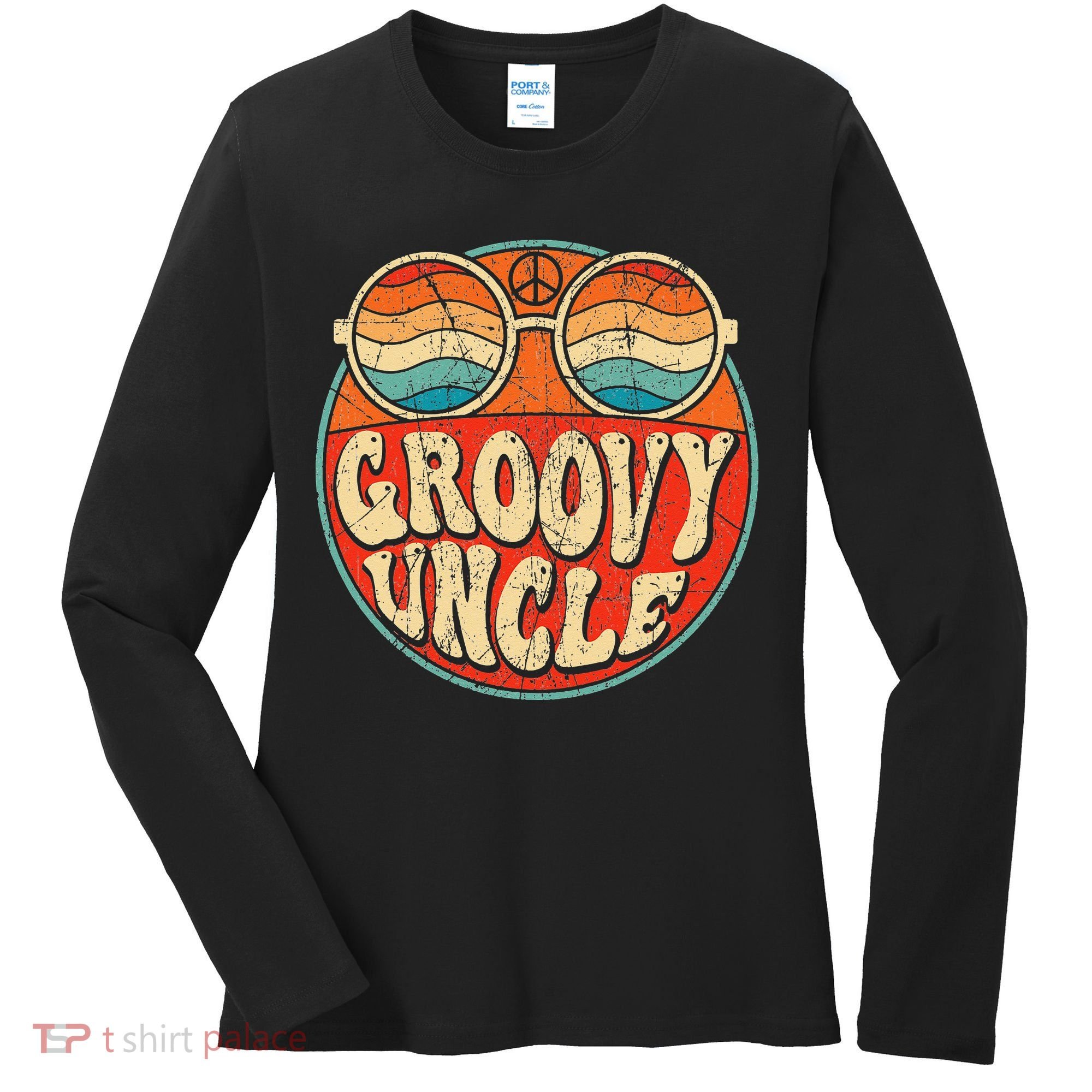 Groovy Uncle 70s Aesthetic Nostalgia 1970's Retro Uncle Women's Long Sleeve Shirt