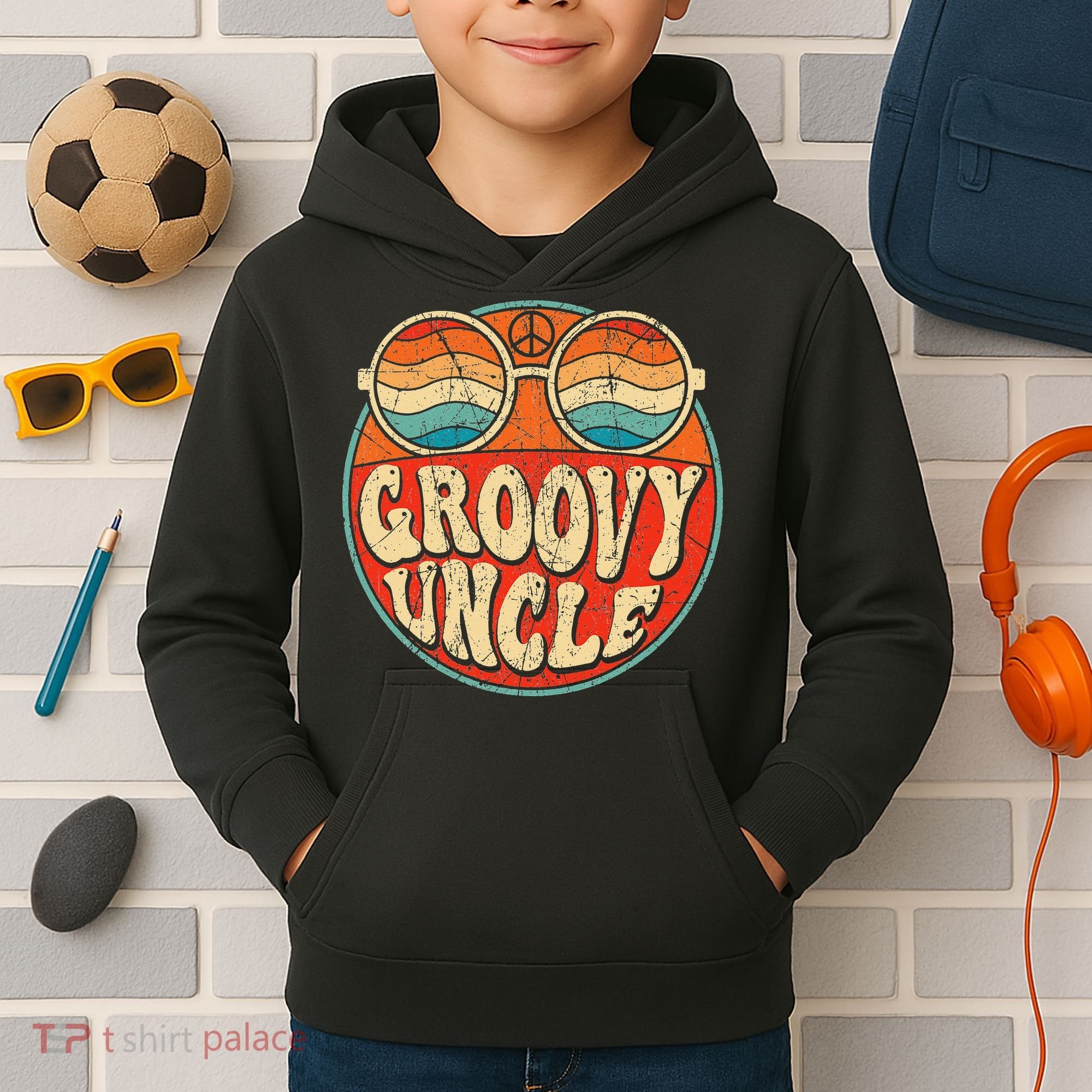 Groovy Uncle 70s Aesthetic Nostalgia 1970's Retro Uncle Kids Hoodie