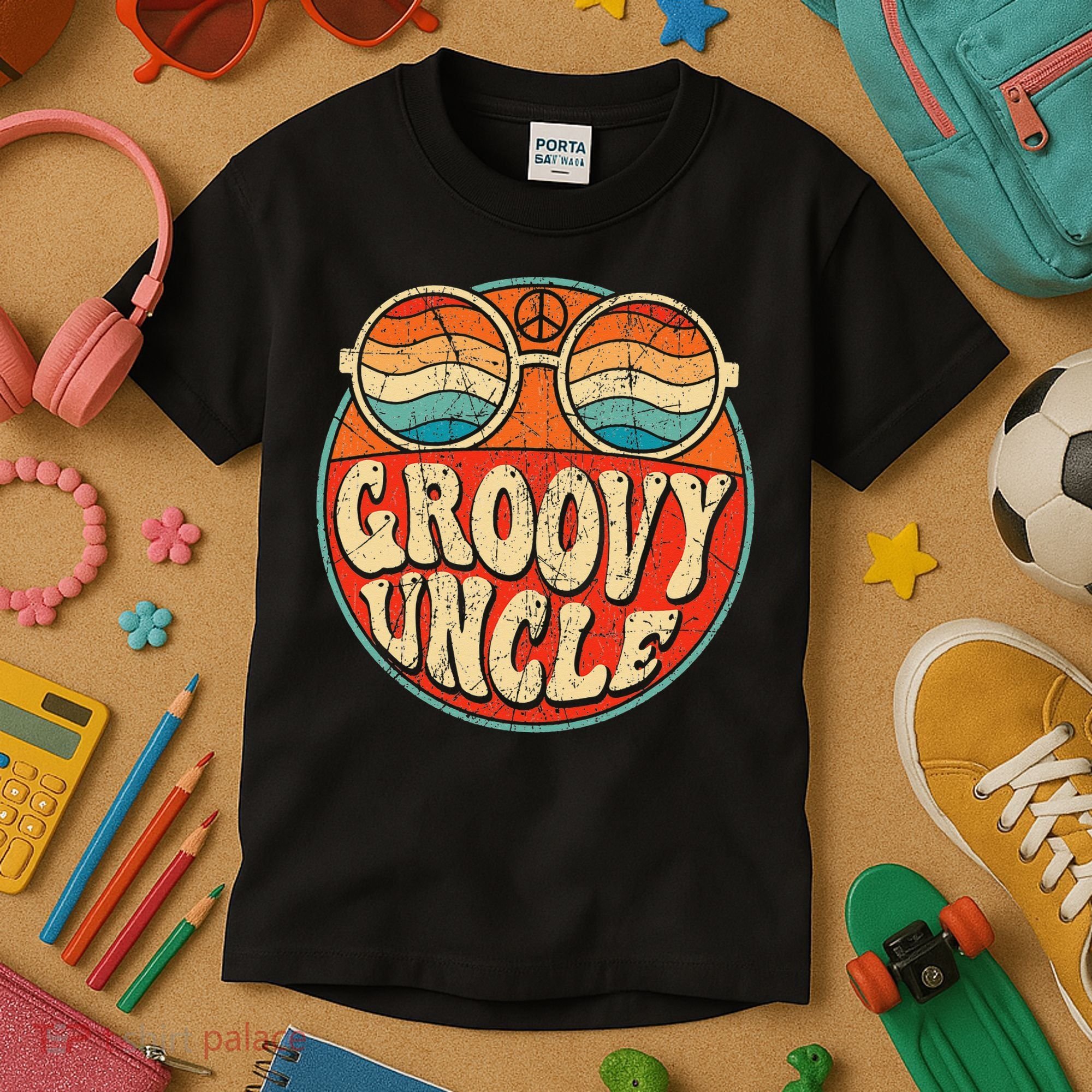 Groovy Uncle 70s Aesthetic Nostalgia 1970's Retro Uncle Kids T-Shirt