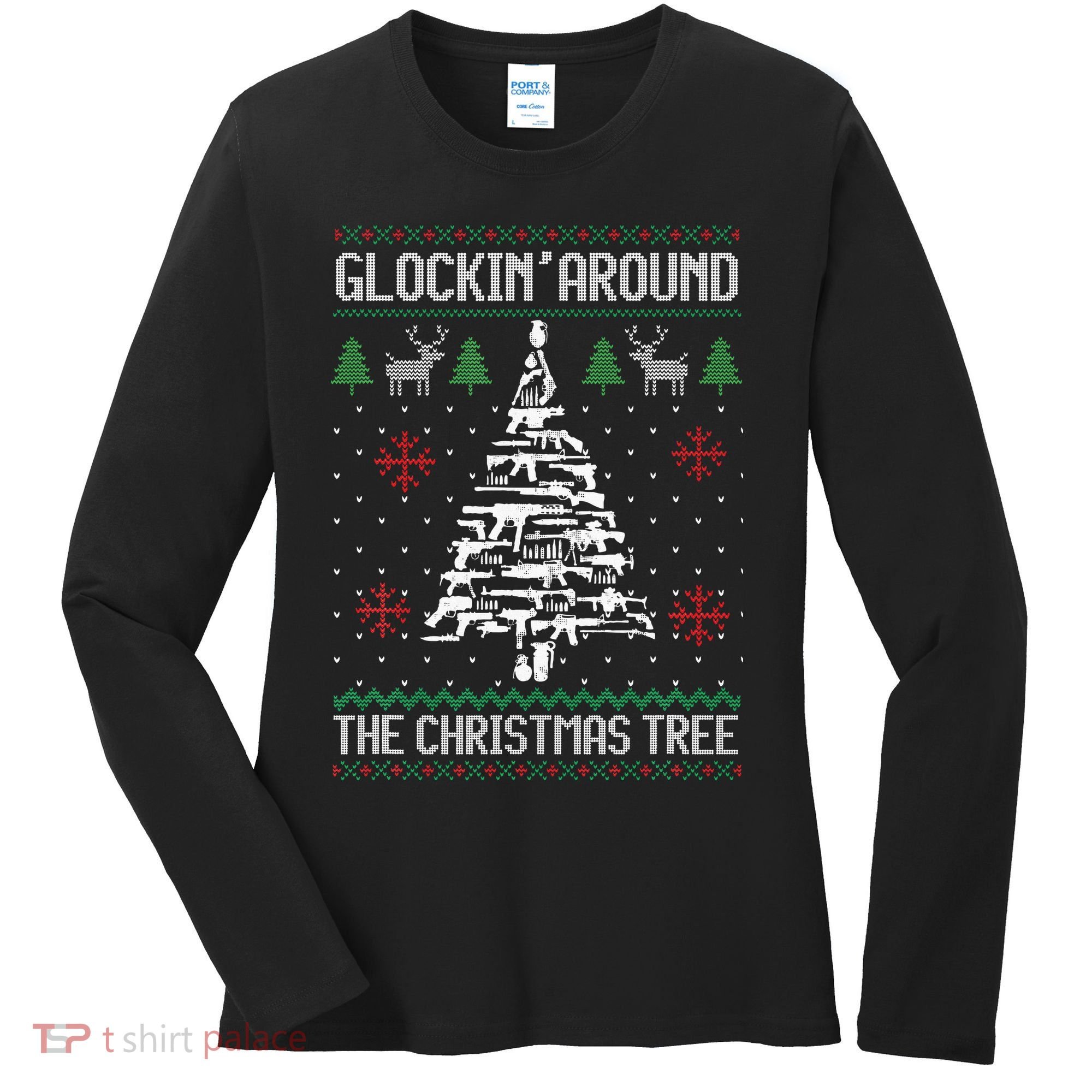 Guns Ugly Christmas Sweaters For Gun Lovers Women's Long Sleeve Shirt