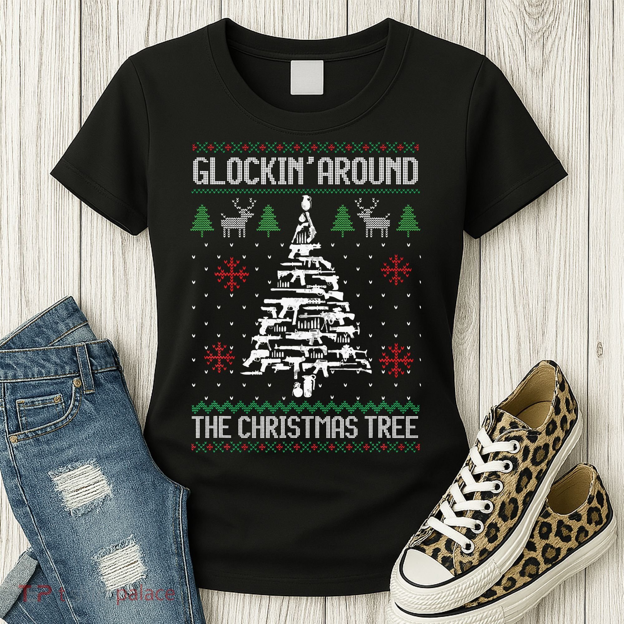Guns Ugly Christmas Sweaters For Gun Lovers Women's T-Shirt