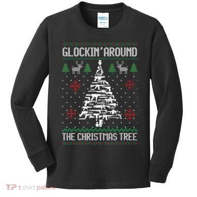 Guns Ugly Christmas Sweaters For Gun Lovers Kids Long Sleeve Shirt