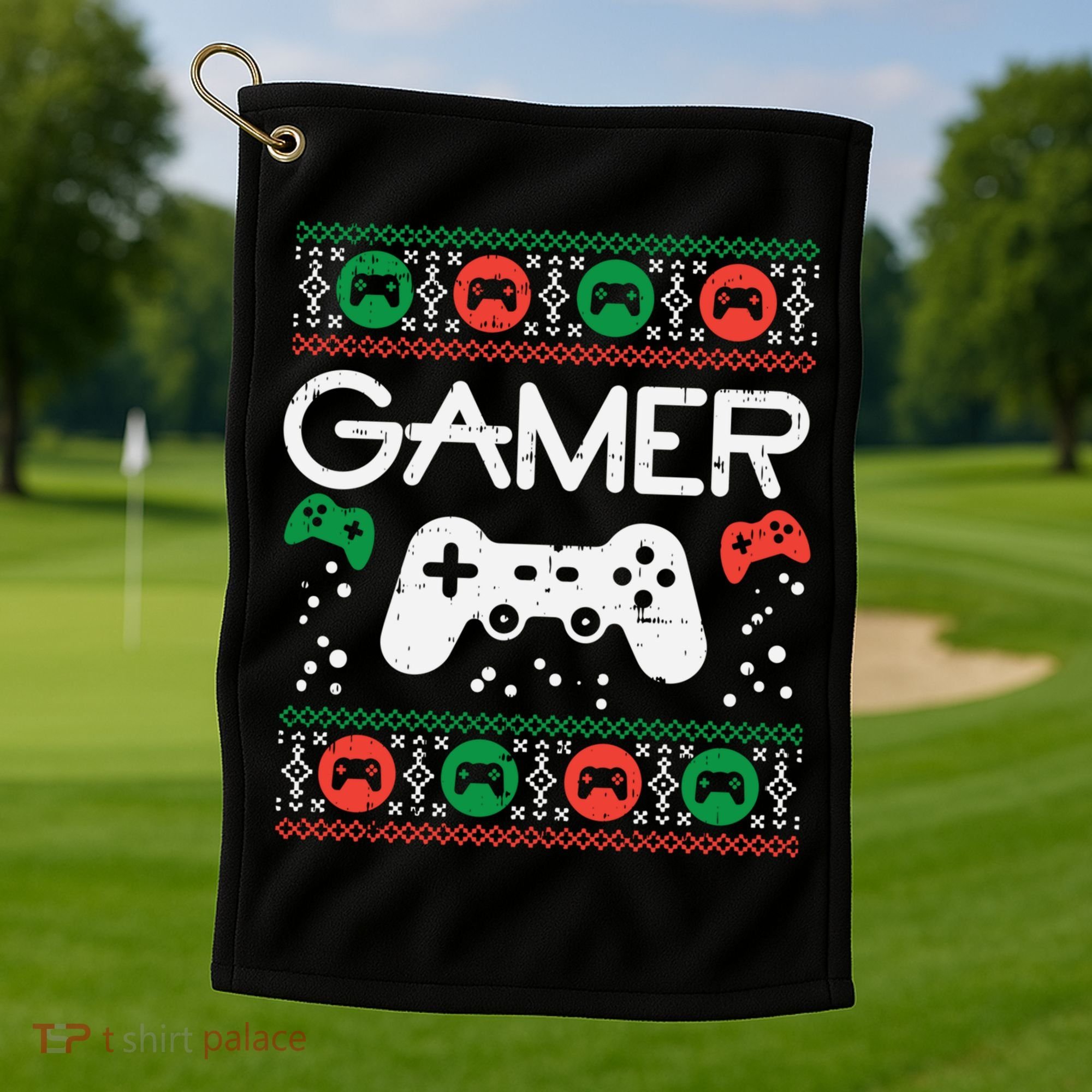 Gamer Ugly Christmas Sweater Retro Video Game Xmas Boys Gift Golf Towel