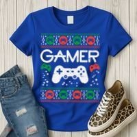 Gamer Ugly Christmas Sweater Retro Video Game Xmas Boys Gift Women's T-Shirt thumb 3