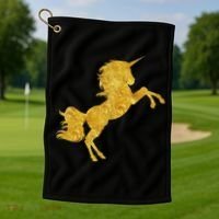 Gold Unicorn Gift Golf Towel thumb 1
