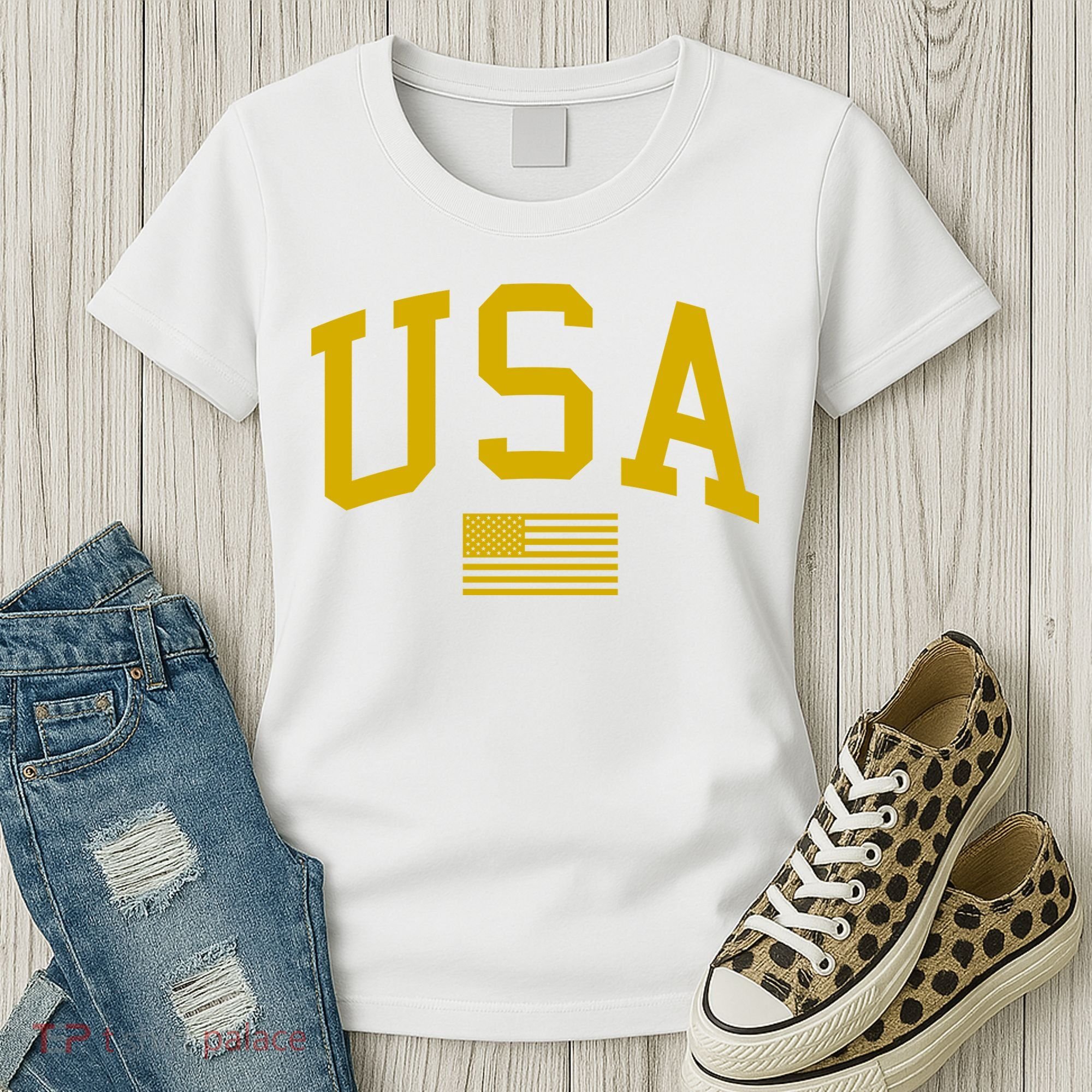 Gold USA Graphic Apparel National Pride Women's T-Shirt