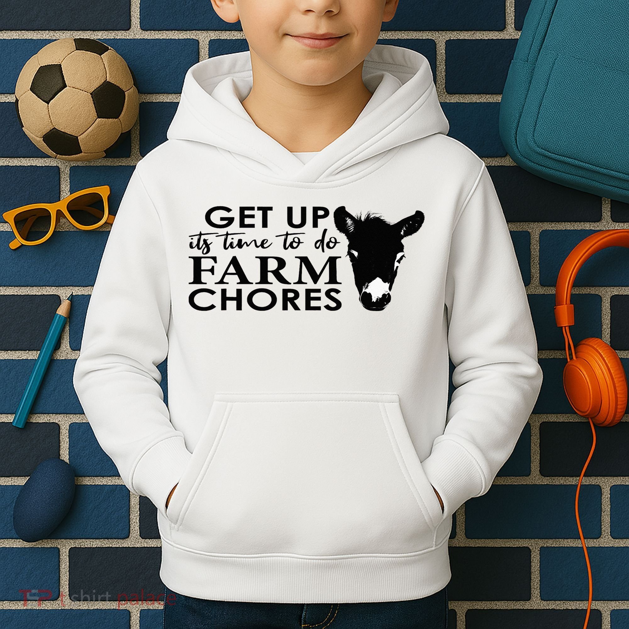 get up its time to do farm chores Kids Hoodie