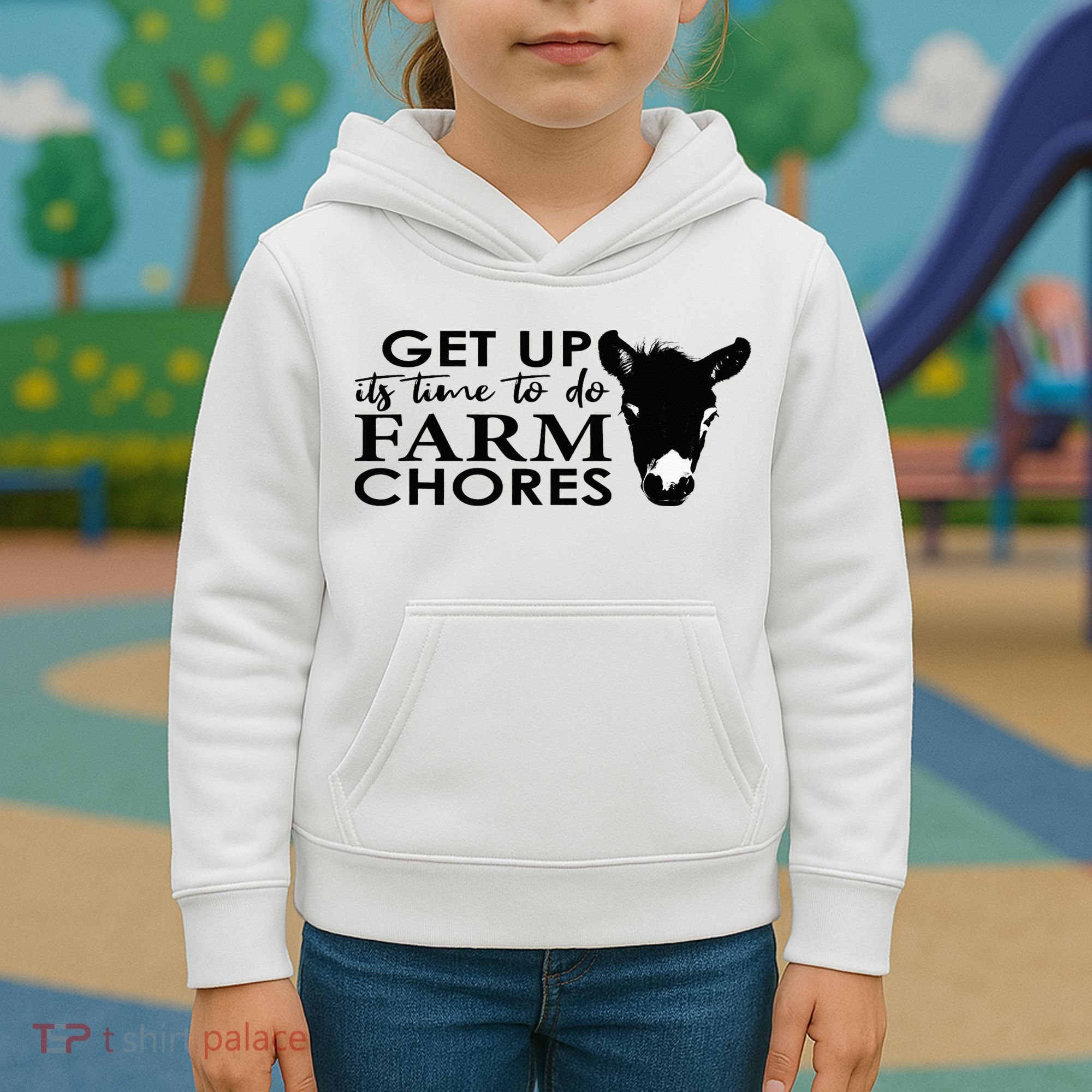 get up its time to do farm chores Kids Hoodie
