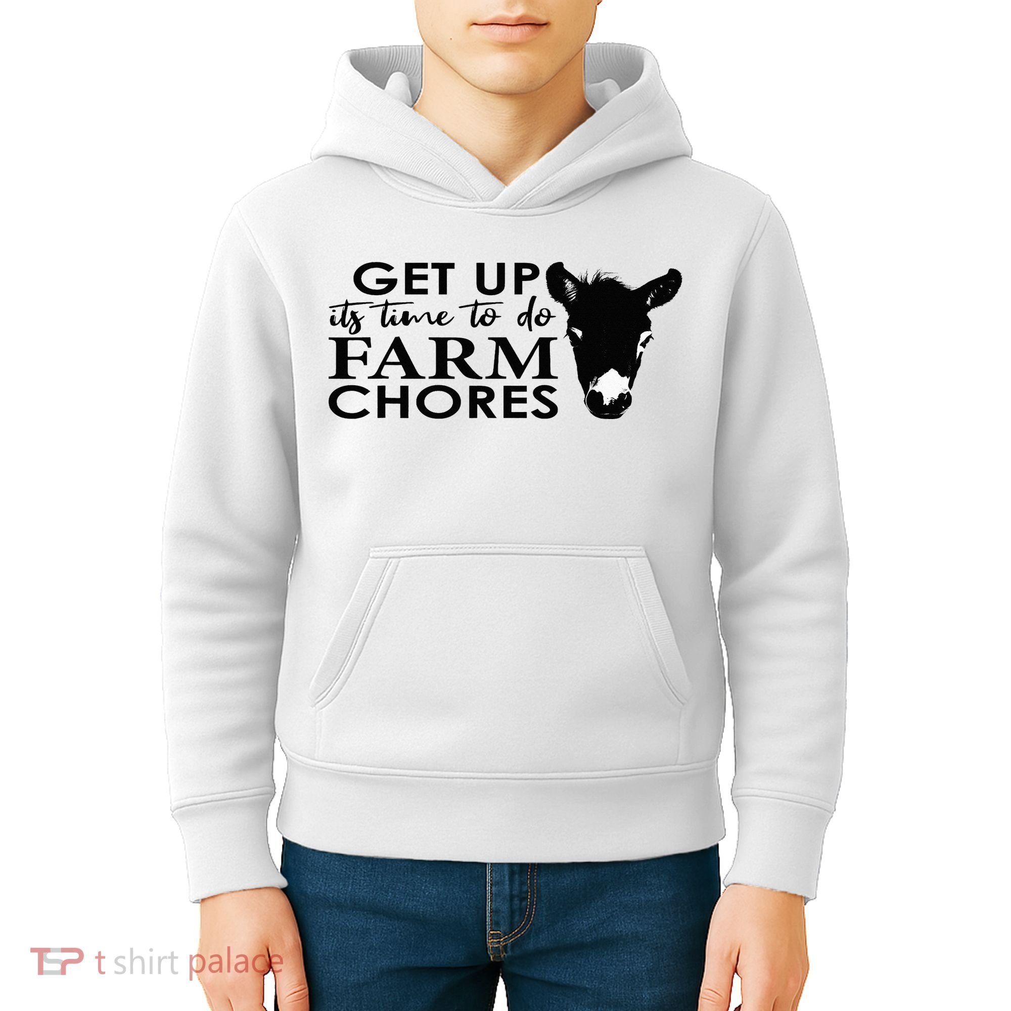 get up its time to do farm chores Kids Hoodie