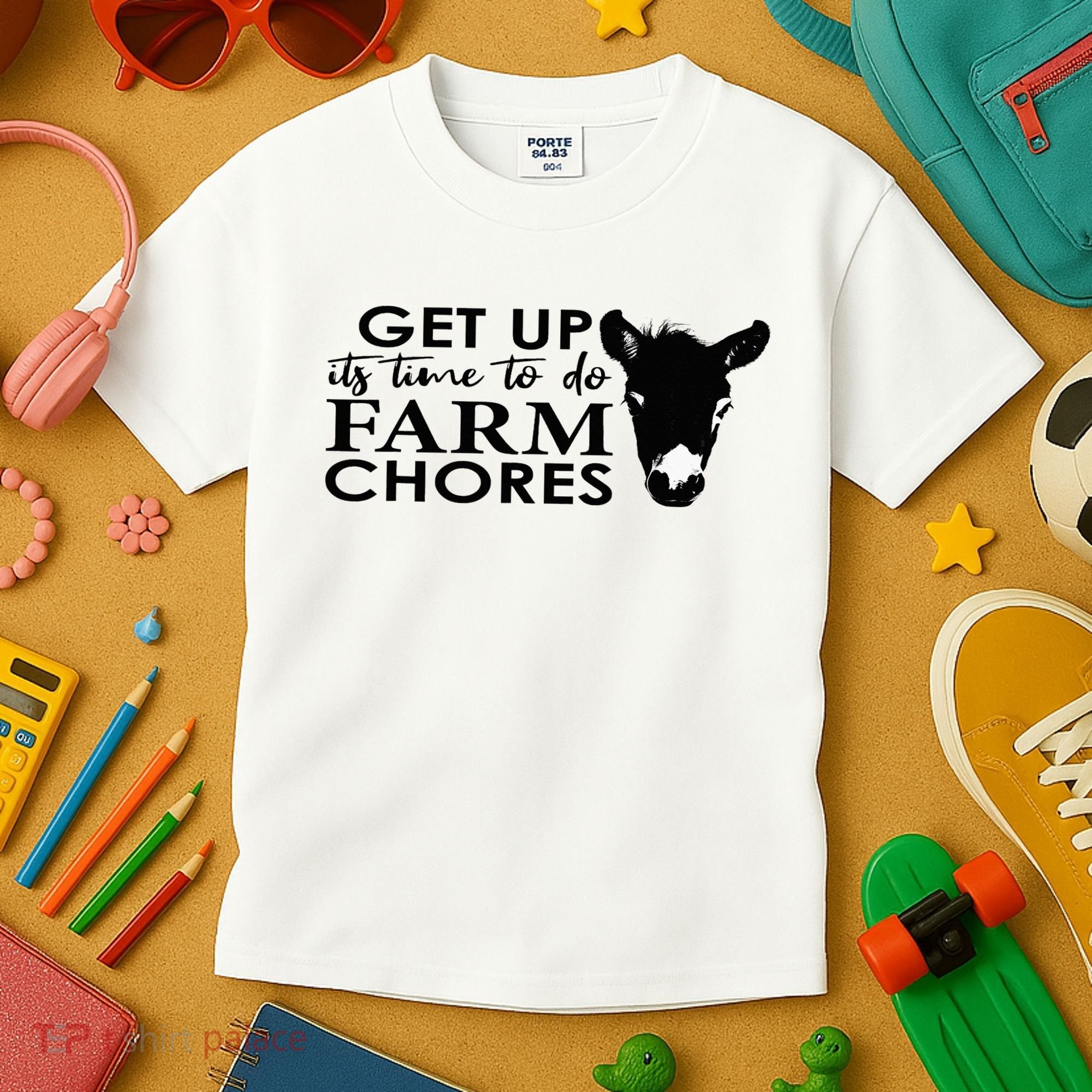 get up its time to do farm chores Kids T-Shirt