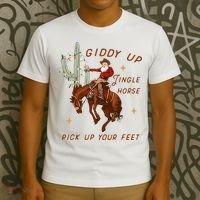 Giddy Up Jingle Horse Pick Up Your Feet Cowboy Santa Xmas  T-Shirt thumb 3