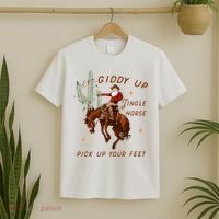 Giddy Up Jingle Horse Pick Up Your Feet Cow Santa Xmas T-Shirt thumb 2