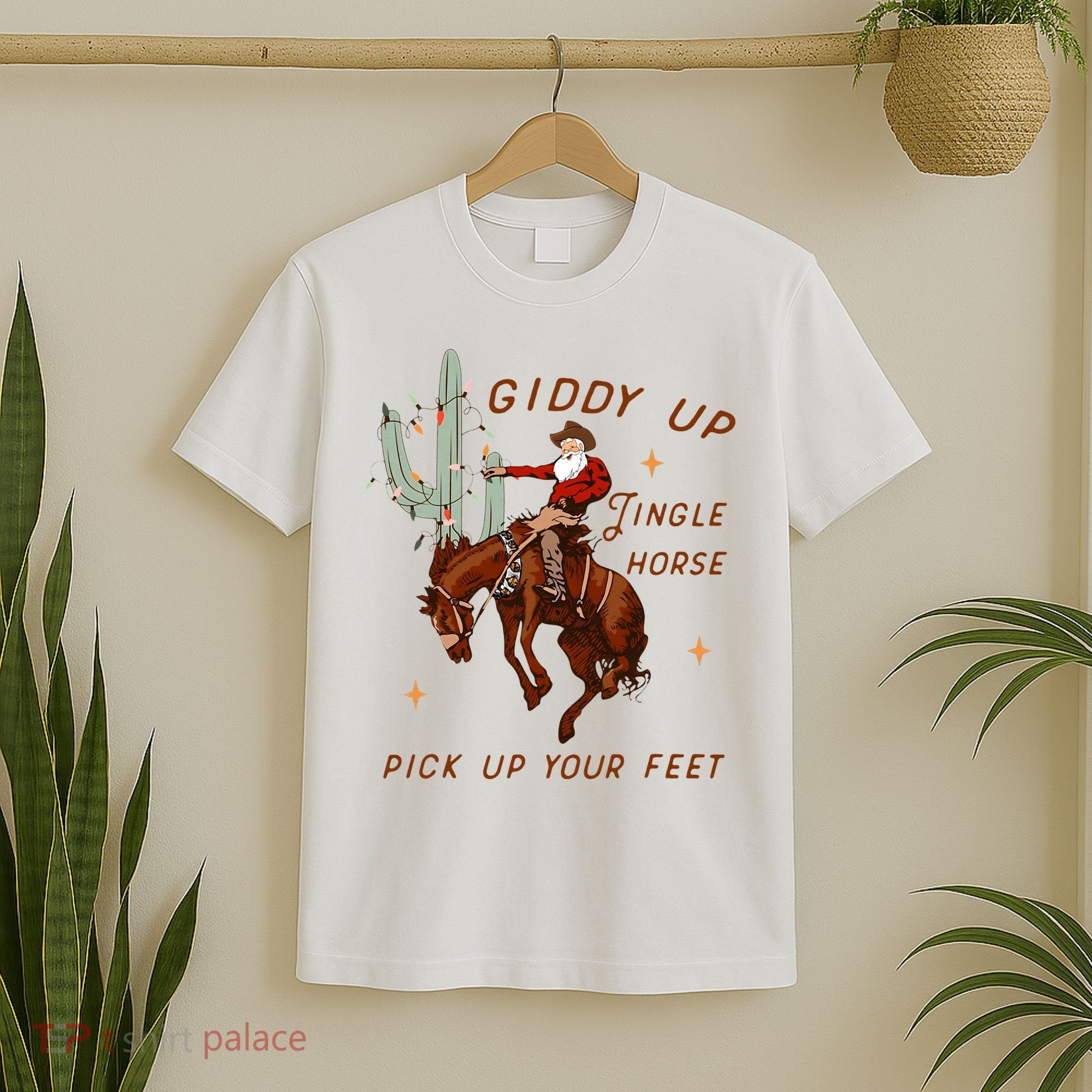 Giddy Up Jingle Horse Pick Up Your Feet Cow Santa Xmas T-Shirt