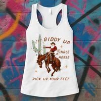 Giddy Up Jingle Horse Pick Up Your Feet Cow Santa Xmas Women's Tank Top thumb 3
