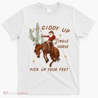 Giddy Up Jingle Horse Pick Up Your Feet Cowboy Santa Xmas T-Shirt thumb 0