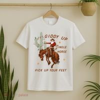 Giddy Up Jingle Horse Pick Up Your Feet Cowboy Santa Xmas T-Shirt thumb 2