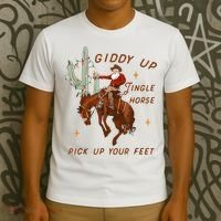 Giddy Up Jingle Horse Pick Up Your Feet Cowboy Santa Xmas T-Shirt thumb 3