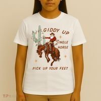Giddy Up Jingle Horse Pick Up Your Feet Cowboy Santa Xmas T-Shirt thumb 4