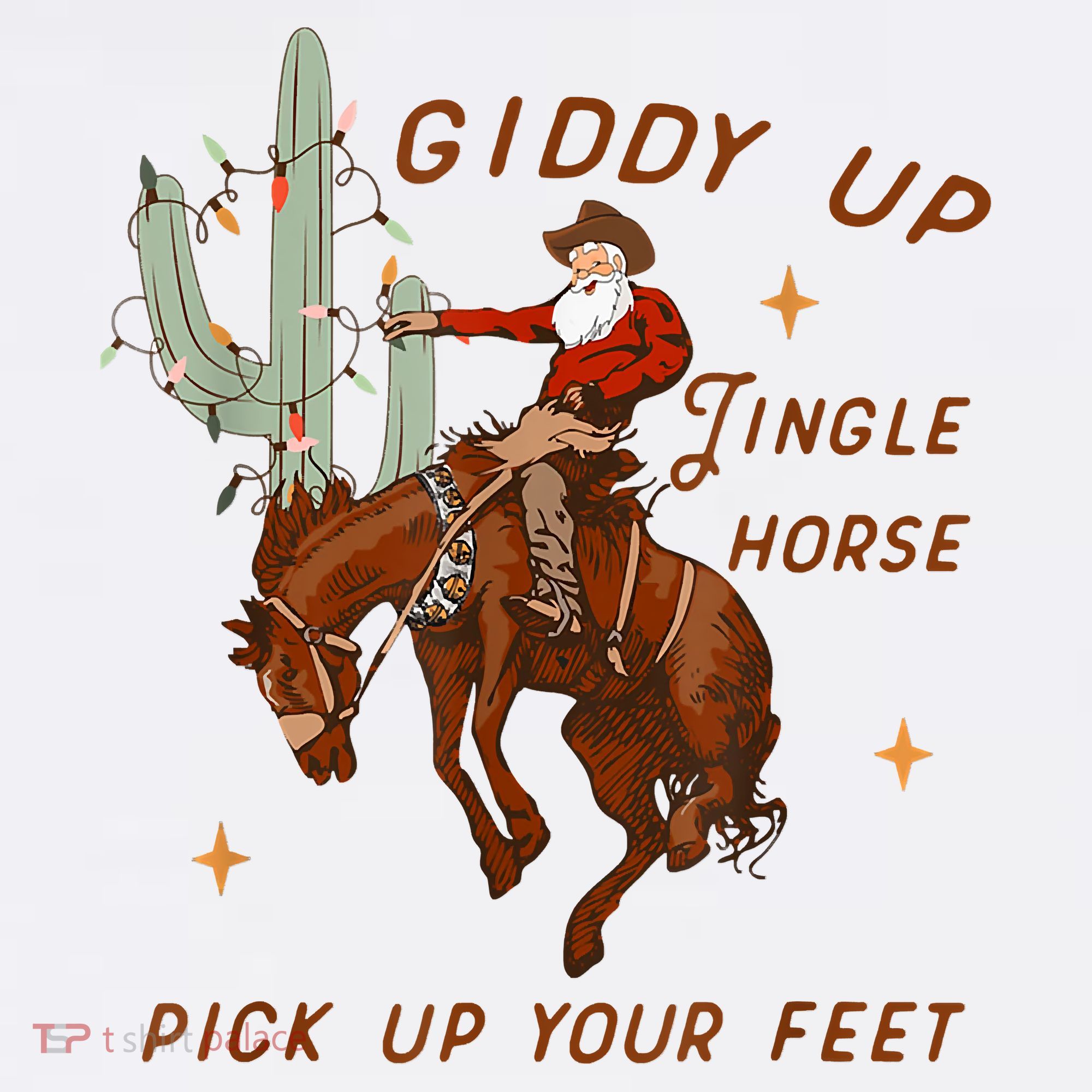Giddy Up Jingle Horse Pick Up Your Feet Cowboy Santa Xmas T-Shirt