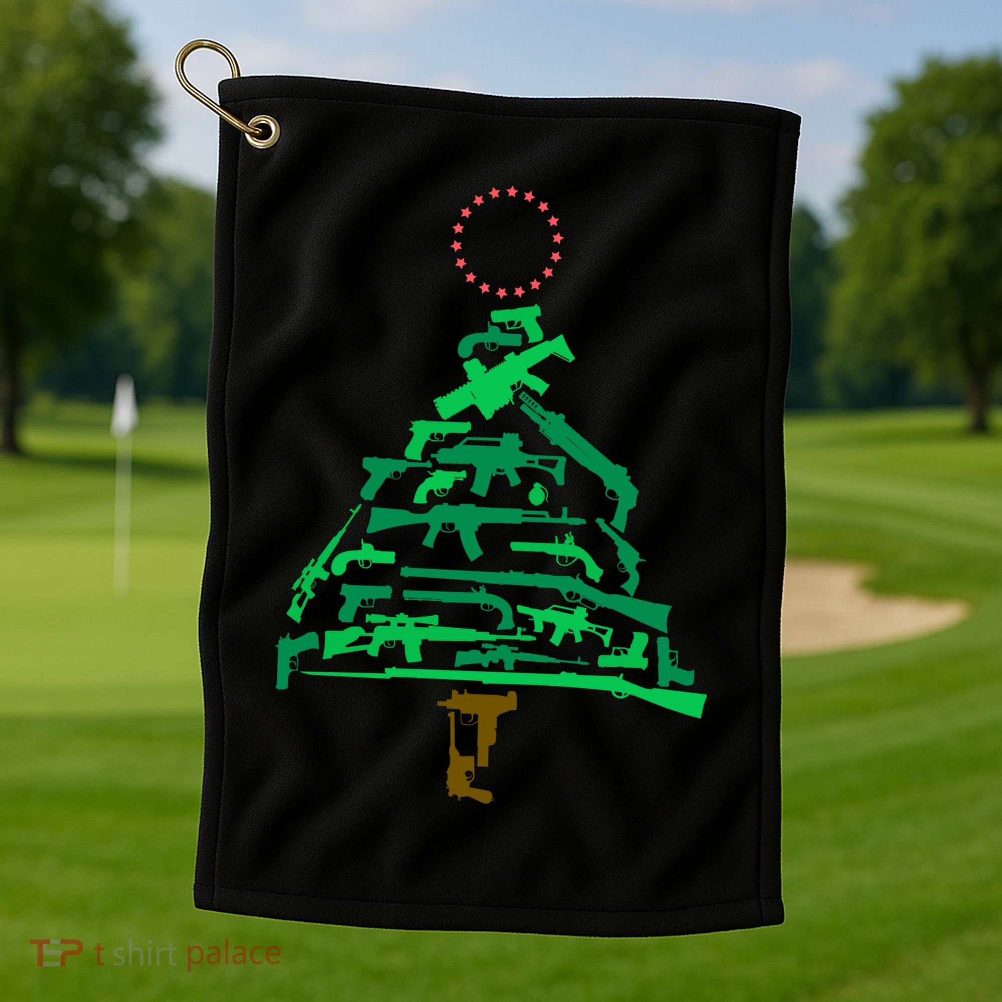 Gun Christmas Tree Golf Towel