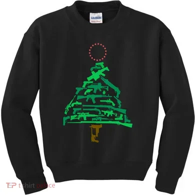 Gun Christmas Tree Kids Sweatshirt