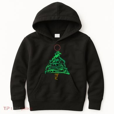Gun Christmas Tree Kids Hoodie