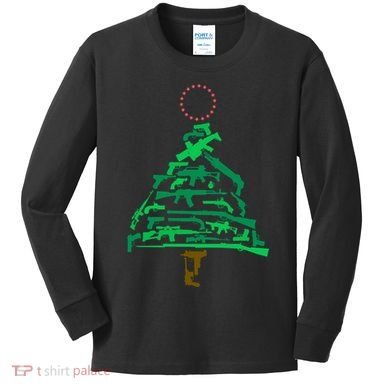 Gun Christmas Tree Kids Long Sleeve Shirt